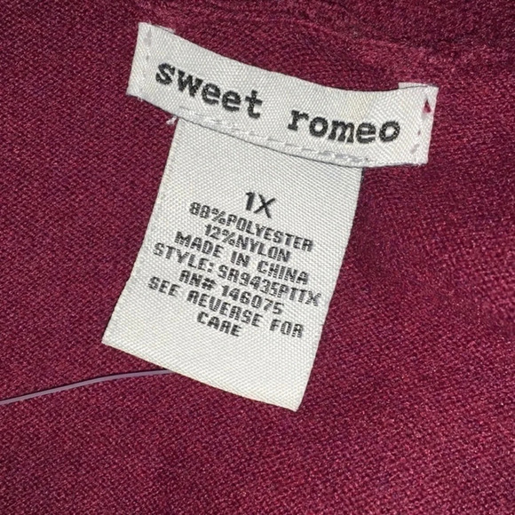 Sweet Romeo Open Drape Front Pocket Cardigan Wine Burgundy Sweater Fall Autumn - Picture 4 of 4